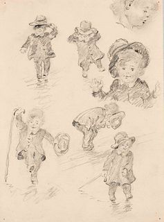 Focke, Wilhelm H. 1878 - Bremen - 1974. studies of a playing child. 1940s-50s. Unmarked paper, HadrÃ©