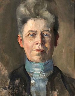 Focke, Wilhelm H. 1878 - Bremen - 1974. Portrait of a woman with a blue scarf (Charlotte Focke?).