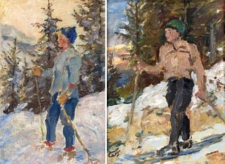 Focke, Wilhelm H. 1878 - Bremen - 1974. 2 paintings Young Skier in the Black Forest, 1) oil/