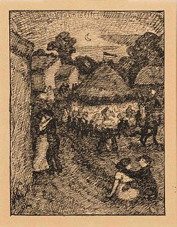 Modersohn, Otto. Rural feast. Circa 1920. pen lithograph/paper, monogrammed O.M. in the stone