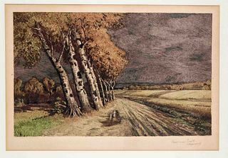 End, Hans am. 1864 Trier - 1918 Stettin. Summer landscape near Worpswede. Color etching, lower right