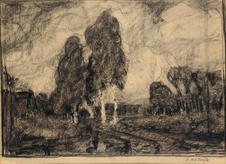 End, Hans am. 1864 Trier - 1918 Stettin. Moorland landscape with birch trees and farmhouse.