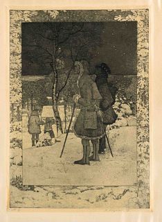 Vogeler, Heinrich. 1872 Bremen - 1942 Kazakhstan. Winter fairy tale. 1909. rare etching in brown/