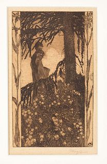 Vogeler, Heinrich. 1872 Bremen - 1942 Kazakhstan. Spring evening. 1897. etching in brown/handmade