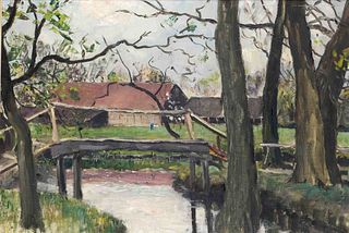 Huys, Bernhard. 1896 Oesede - 1973 Worpswede. Fischerhude landscape with moor ditch and