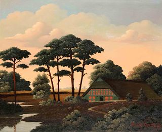 Uphoff, Fritz. 1890 Witten - 1966 Worpswede. Peaceful evening in the moor. Oil/hardboard, signed