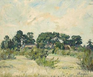 Hallier, Hans Theodor. 1908 Tokyo - 1983 Heiligenrode. Summer landscape with homestead under