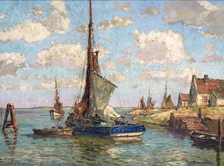 Wilke, Paul Ernst. 1894 Bremerhaven - 1971 Lilienthal. Fishing boats in the harbor (of