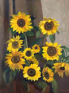 Peters, Udo. 1883 Hannover - 1964 Worpswede. Sunflowers. 1958. oil/plate, bottom right signed u .