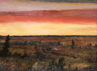 Dodenhoff, Heinz. 1889 Tarmstedt - 1981 Worpswede. North German landscape in the twilight. 1977.