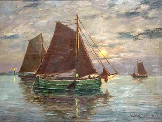Nitzel, Wilhelm. 1868, Hamburg - 1951, Flensburg. Dithmarscher fishing boats. Oil/wood, signed Wilh.