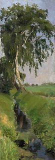 Unidentified, probably Fischerhude painter 1st H. 20th century Birches at the brook. Oil/canvas,
