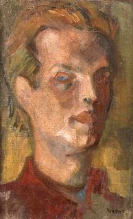 Oppel, Lisel. 1897 - Bremen - 1960. portrait of a young man. Oil/canvas mounted on cardboard, signed