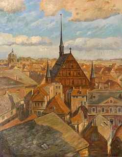 Reeh, Wilhelm. Active in Bremen 1900 - 1935. View over the Bremen Schnoor quarter with St. Johann.