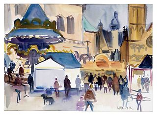 Kadzik, Gerd. 1929 Mannheim - lives and works in Affinghausen. Bremen open air market. Watercolor/