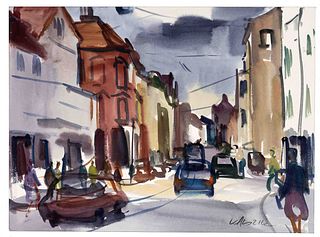 Kadzik, Gerd. 1929 Mannheim - lives and works in Affinghausen. Street view in Bremen. Watercolor/