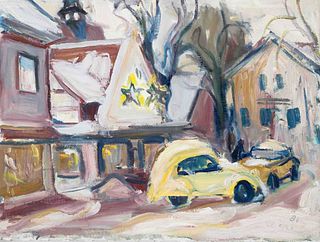 Kadzik, Gerd. 1929 Mannheim - lives and works in Affinghausen. Winter street view in Bruchhausen-