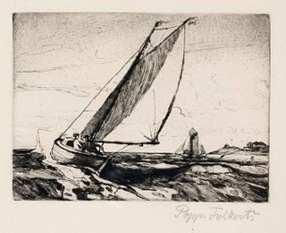 Folkerts, Poppe. 1875 - Norderney - 1949. two sailing boats. Etching, signed lower right with