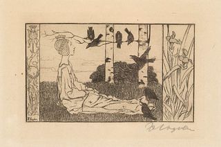 Vogeler, Heinrich. 1872 Bremen - 1942 Kazakhstan. The Seven Ravens. 1895. etching in brown, with