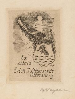 Vogeler, Heinrich. 1872 Bremen - 1942 Kazakhstan. Bookplate Erich J. Otterstedt. 1922. etching,