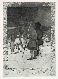 Vogeler, Heinrich. 1872 Bremen - 1942 Kazakhstan. Winter fairy tale. 1909. etching in blue-grey/