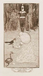 Vogeler, Heinrich. 1872 Bremen - 1942 Kazakhstan. The snake bride. 1894. etching in brown/handmade