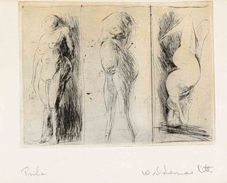 Otto, Waldemar. 1929 Petrikau/Poland - 2020 Worpswede. Male supine nude. Etching, with blstft.