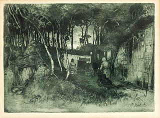 Overbeck, Fritz. 1869 - Bremen - 1909. a quiet corner. 1896. aquatint in green, signed lower right