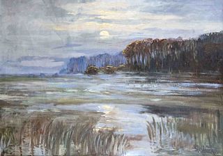 Wencke, Sophie. 1874 Bremerhaven - 1963 Worpswede. Moonlight over the moor near Worpswede. Oil/