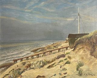 Holtz, Erich-Theodor. 1885 Storkow - 1956 Wustrow. Baltic Sea beach with boathouse. Oil/canvas,
