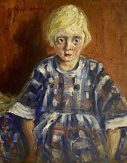Schiestl-Hollaender, Anne Marie (Annemarie). 1871 Munich - 1942 Worpswede. Girl in blue dress. Oil/
