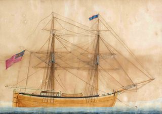Anonymous marine painter of the 1st half of the 19th century. Captain's portrait of the brigantine