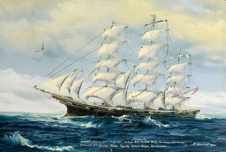 Kaskee, K. Marine painter of the 20th c. Captain's picture of the full-rigged ship Jonas. Oil/