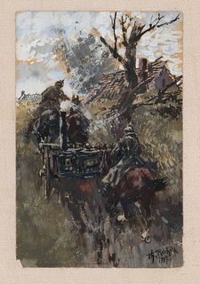 Rocholl, Theodor Rudolf. 1854 Sachsenberg/Waldeck - 1933 DÃ¼sseldorf. Two mounted soldiers with field
