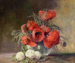Streckenbach. Max. 1863 - EckernfÃ¶rde - 1936. Still life with red poppy. Oil/canvas, signed M.