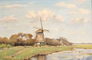 Jans, Jan. 1872 - Amsterdam - 1943. summer landscape near Bijlmer with windmill. Oil/canvas,