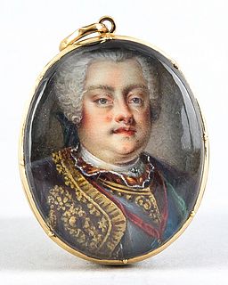 French miniature painter of the 18th century. Portrait of a man with allonge wig. Probably tempera