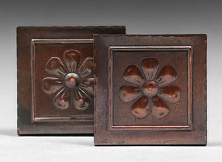 Roycroft Hammered Copper Small Floral Bookends c1920s