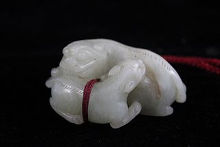Chinese Jade Carved Two Cats