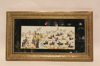 Beautiful AntiquePersian Miniature in Khatam Frame