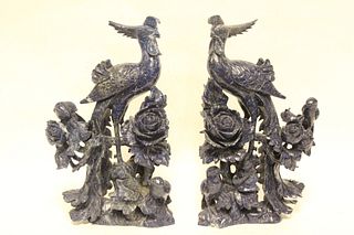 Pair of Chinese Lapiz Carved Phoenix
