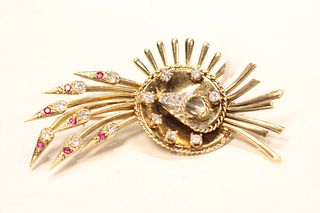 Gold and Diamond Ruby Brooch
