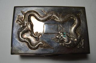 Chinese antique dragon silver cigarette case