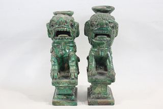 Pair of Chinese Foo Dog Candle Stick