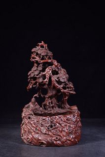 Chinese Bamboo Carved Pine Tree and Men