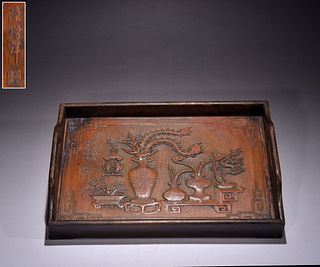 Qing Chinese Bamboo Carved Tray,Mark