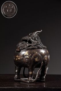 Qing Chinese Bronze Lion Censer