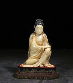 Chinese Soapstone Hand Carved Guanyin Statue