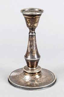 Candlestick, Italy, 20th c., hallmark Florence, silver 800/000, round domed and filled stand, baluster stem, spout in vase shape, h. 15,5 cm