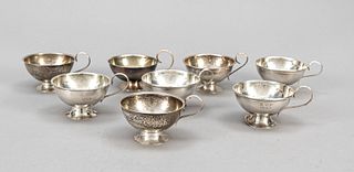 Eight brandy bowls/cups, Sweden, mid-20th century, different makers, silver 830/000, 2 slightly different shapes, round stand, hemispherical bowl with